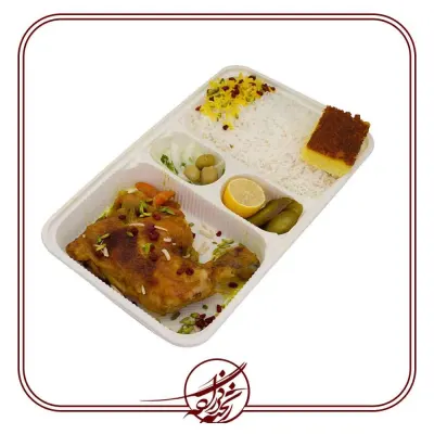 چلو مرغ سرخ شده در کترینگ ریخته گرزاده