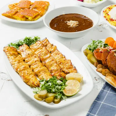 (برنج سفید)(جوجه بی استخوان 160گرم)(فسنجان) — مجموعه غذایی رزا