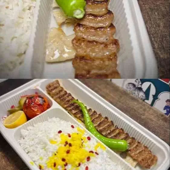 چلو کباب لقمه تک سیخی در چلو کلاب